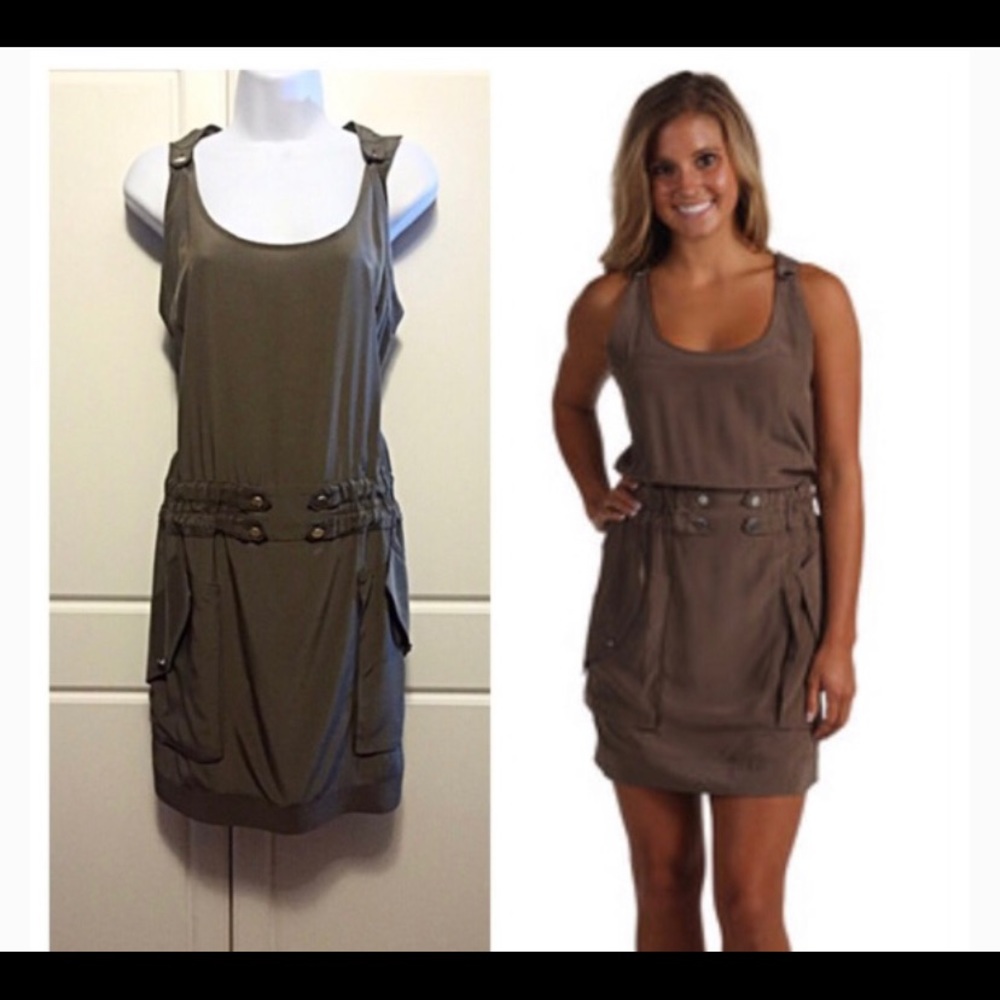 NWT BCBG Silk Dusty Olive Cargo Tank Dress